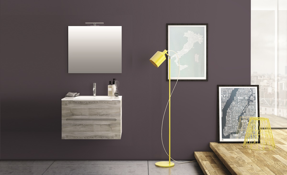 Mobile sospeso 70 con top in mineralmarmo M70-RG-M