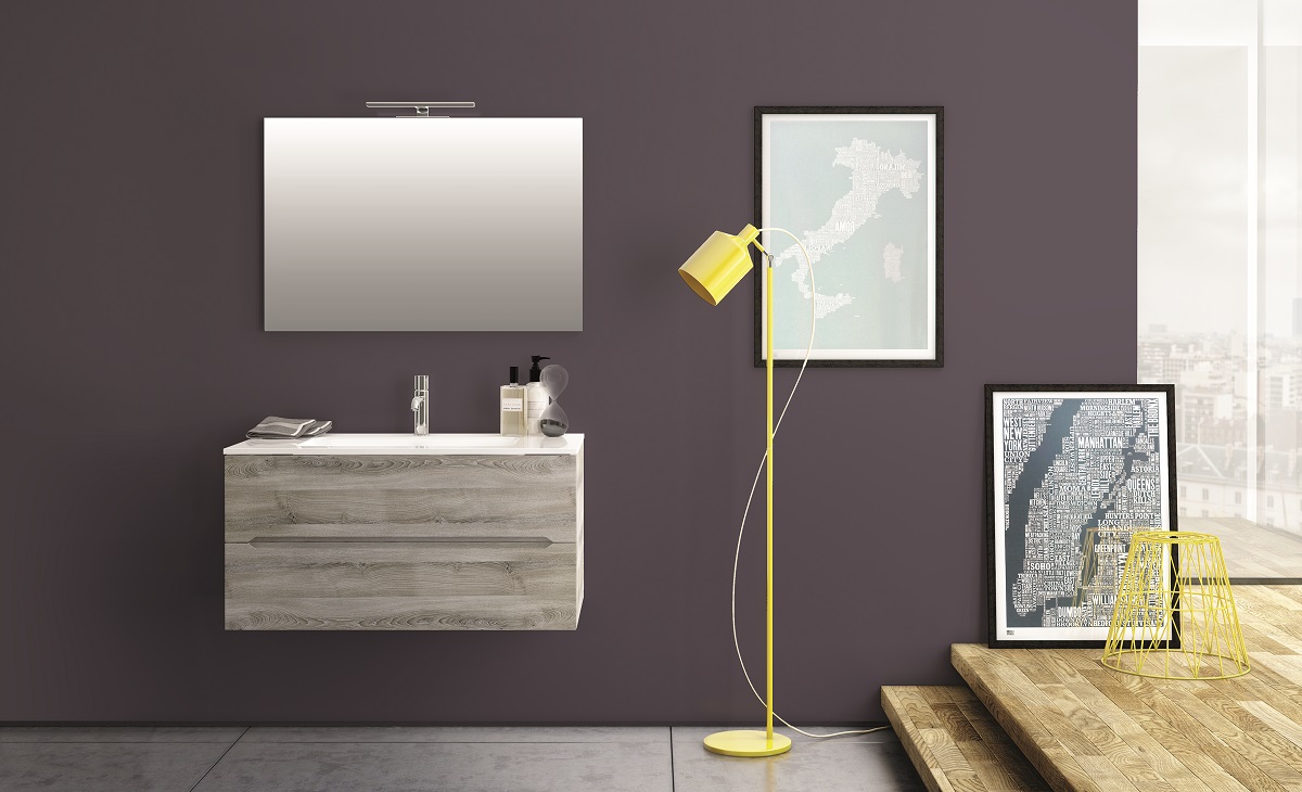 Mobile sospeso 90 con top in mineralmarmo M90-RG-M